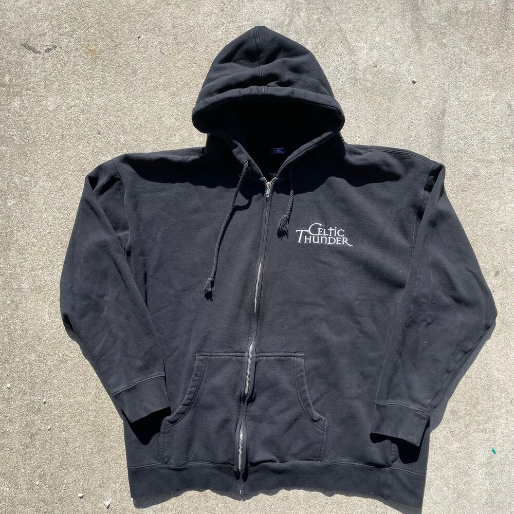 Vintage Y2K Celtic Thunder Tour Hoodie Irish Music Band Merch Black Mens XL